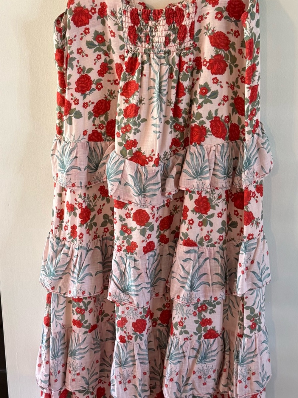 Anthropologie Pink Floral Maxi Dress with Red & Green Print - Picture 3 of 4